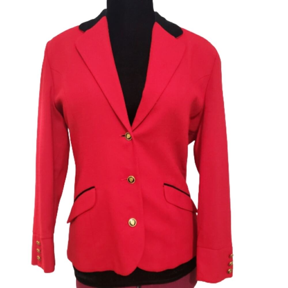 Vintage Susan Bristol Wool Red Blazer Black Crushed Velvet Collar Size 8